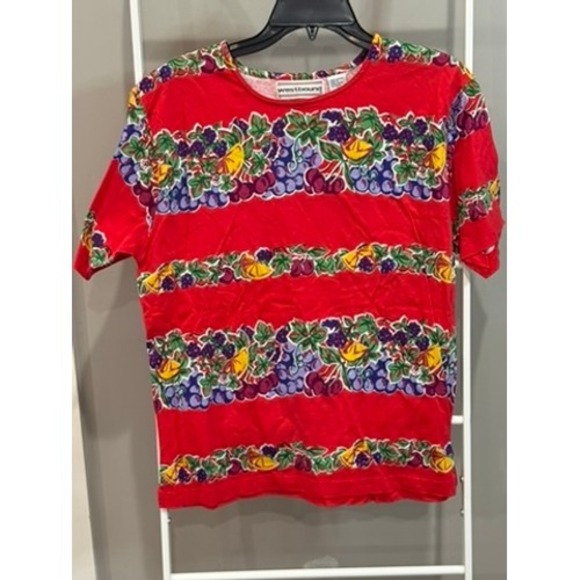 Westbound Tops - Westbound Vintage Red Fruit Print T-Shirt Womens M Cotton 90s Kitsch Grannycore